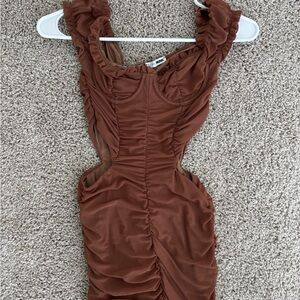 Fashion Nova Brown Ruched Bodycon Dress